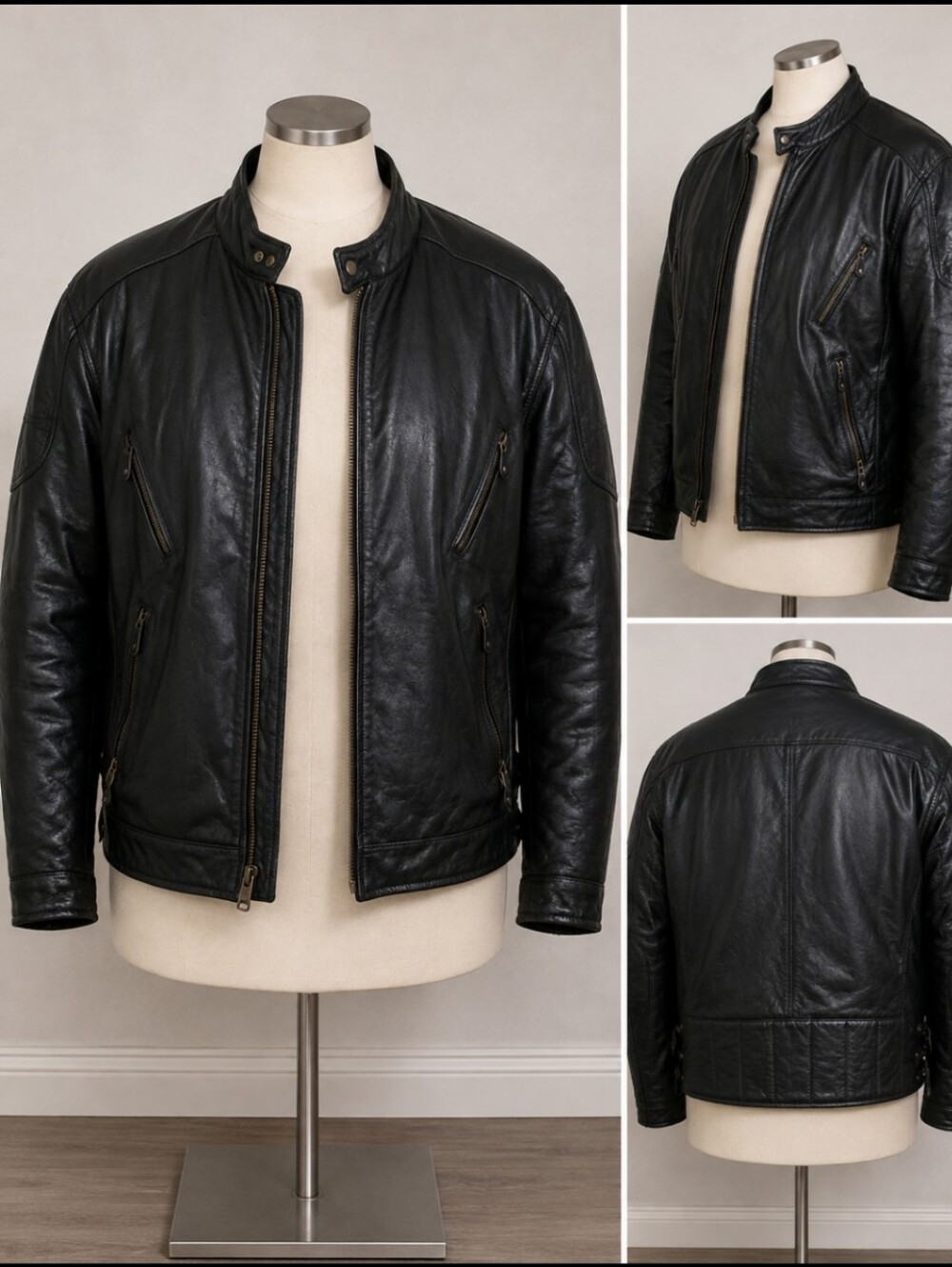 Vintage Hot Leathers Mens Size 46 Black Leather Jacket Biker Style MotorCycle